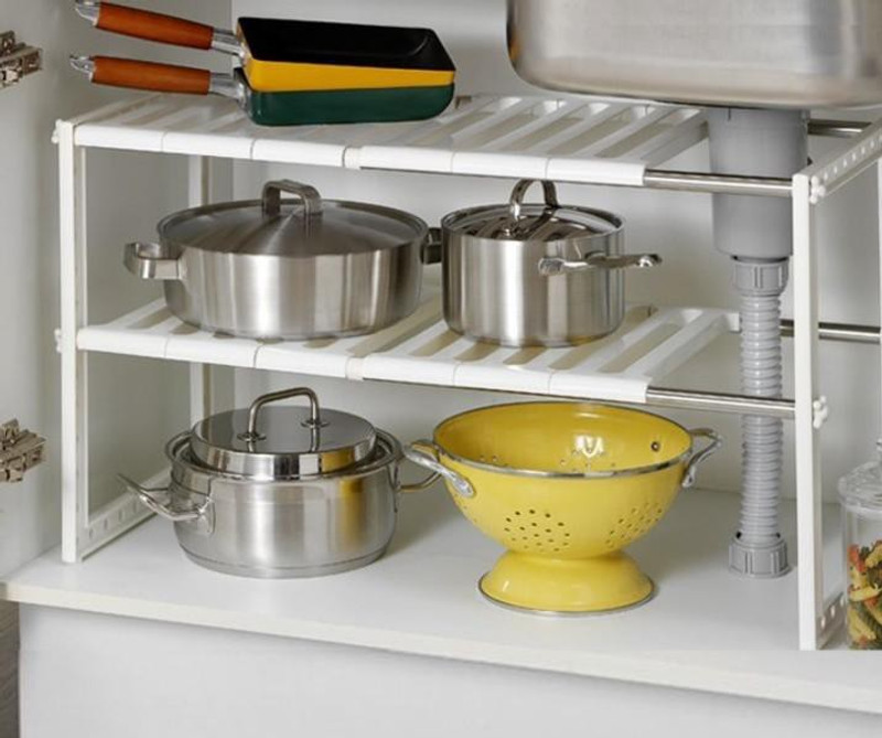 kumaka Stainless Steel Sink Shelf Retractable Storage Rack Steel Wall Shelf(Number of Shelves - 2, White)