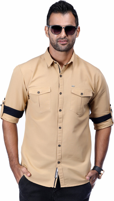 Rodid Men Solid Casual Beige Shirt