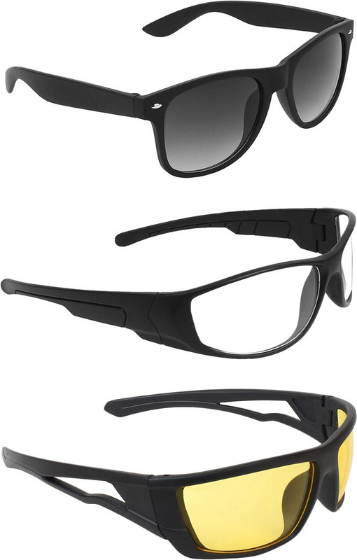 Abner Wayfarer, Wrap-around, Wrap-around Sunglasses(Black, Clear, Yellow) Abner Wayfarer, Wrap-around, Wrap-around Sunglasses(Black, Clear, Yellow)