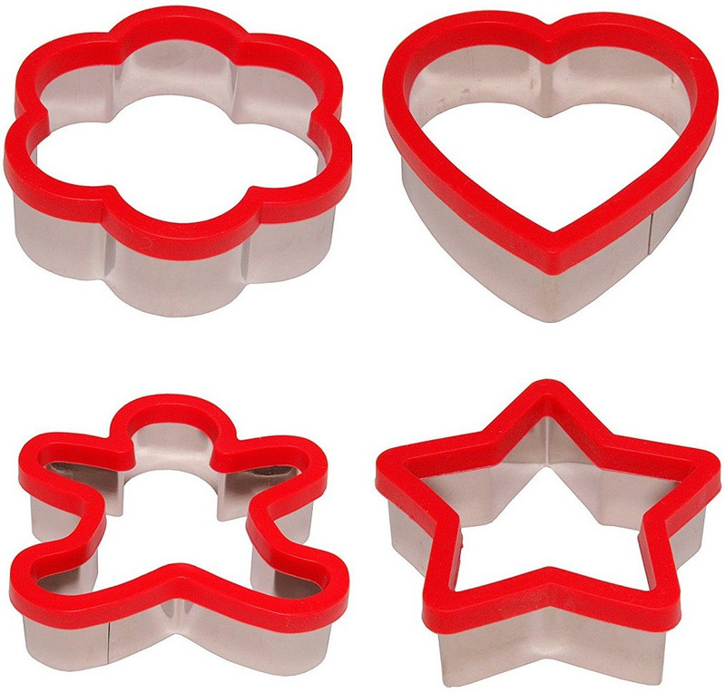 RIANZ Soft Grip Cookie Cutter Set of 4 - Ginger Bread Man Cookie Cutter, Heart Cookie Cutter, Star Cookie Cutter and Flower Cookie Cutter- 3 inch Cookie & Biscuit Press Pump(Manual)