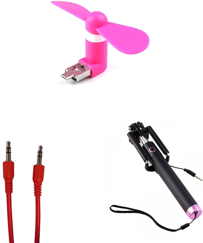 minifox SELFIE STICK, AUX CABLE, MINI USB FAN Combo Set(Multicolor)