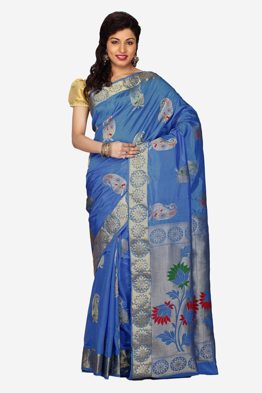 rachit Woven Kanjivaram Art Silk Saree(Blue)