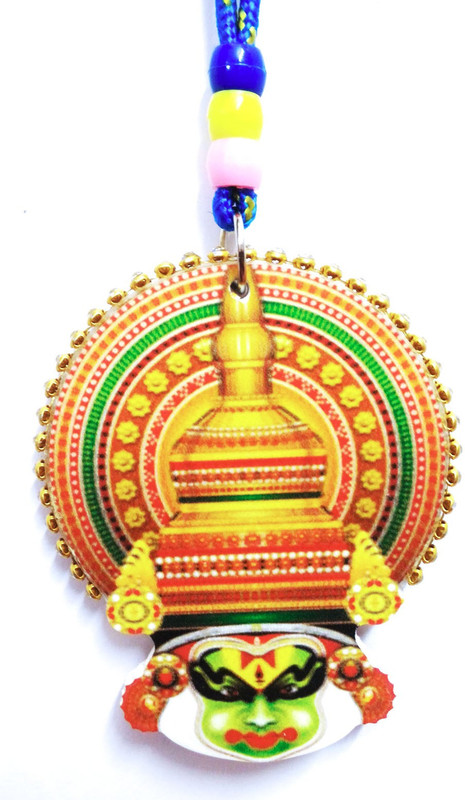 keralashopee Laser printed Multi wood Kathakali Special Edition Wall Decor cum Car Mirror Hanging with stones Decorative Showpiece  -  7.5 cm(Polyester, Multicolor)