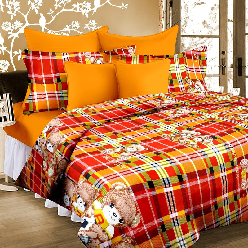 Cortina 120 TC Microfiber Double Floral Bedsheet(Pack of 1, Orange)