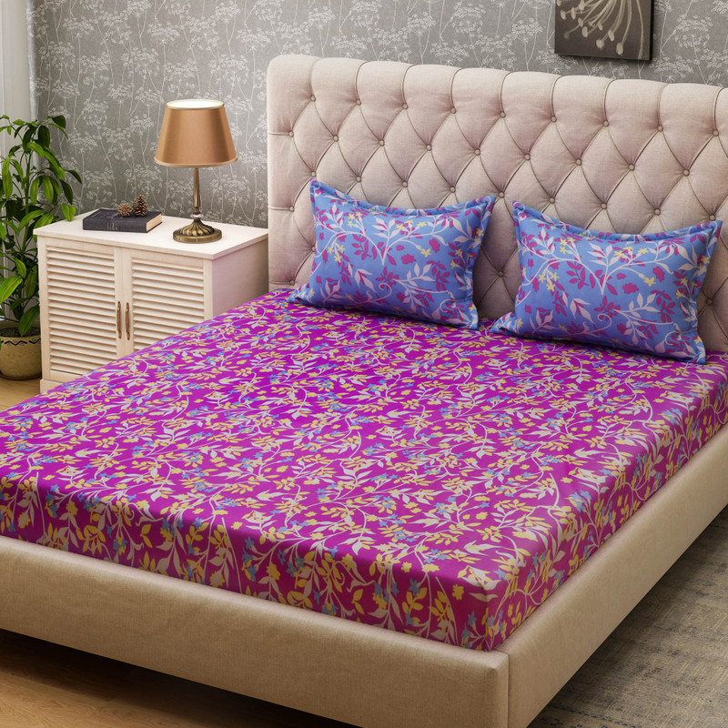 Bombay Dyeing 104 TC Cotton Double Abstract Bedsheet(1 Double Bedsheet + 2 Pilow Cover, Pink)