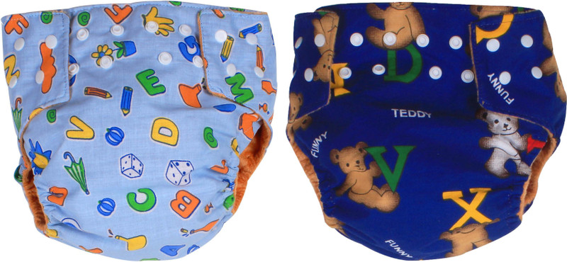 Ole Baby REUSABLE Nappy Organic Cotton Anti Bacterial Washable Free Size Adjustable Covered 0-3 Years ( Made in India) PACK OF 2
