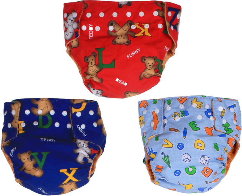 Ole Baby REUSABLE Nappy Organic Cotton Anti Bacterial Washable Free Size Adjustable With Organic Insert Liner 0-3 Years PACK OF 3