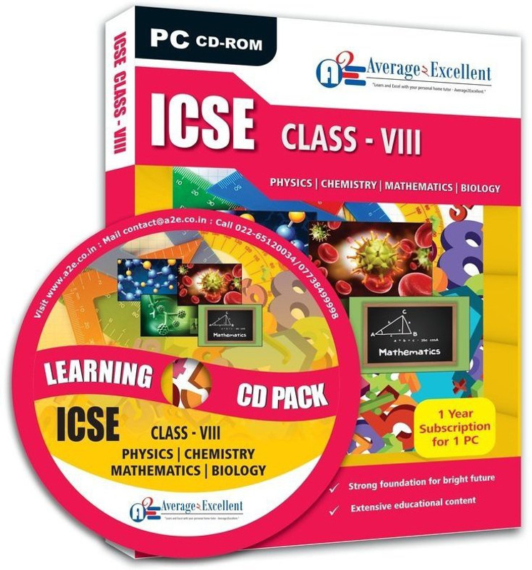 average2excellent Average2Excellent Class 8 Combo (Physics, Chemistry, Maths, Biology) ICSE (CD),1 Year For 1 PC [DVD-ROM]…(DVD-ROM)