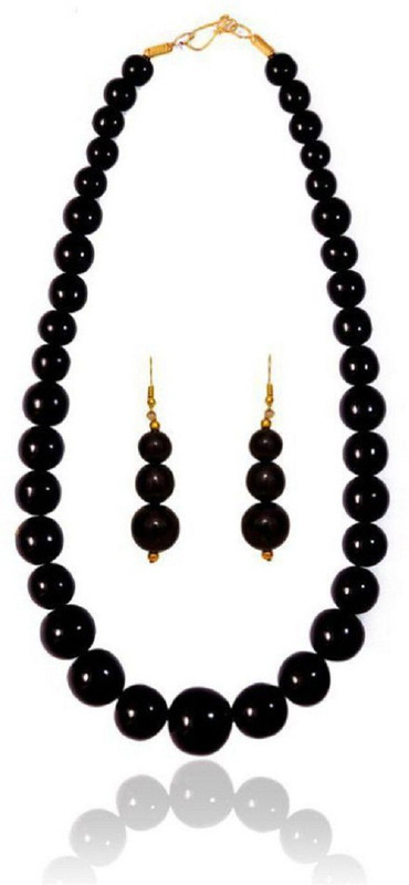 renaissance traders black mala Pearl Platinum Plated Shell Necklace Set