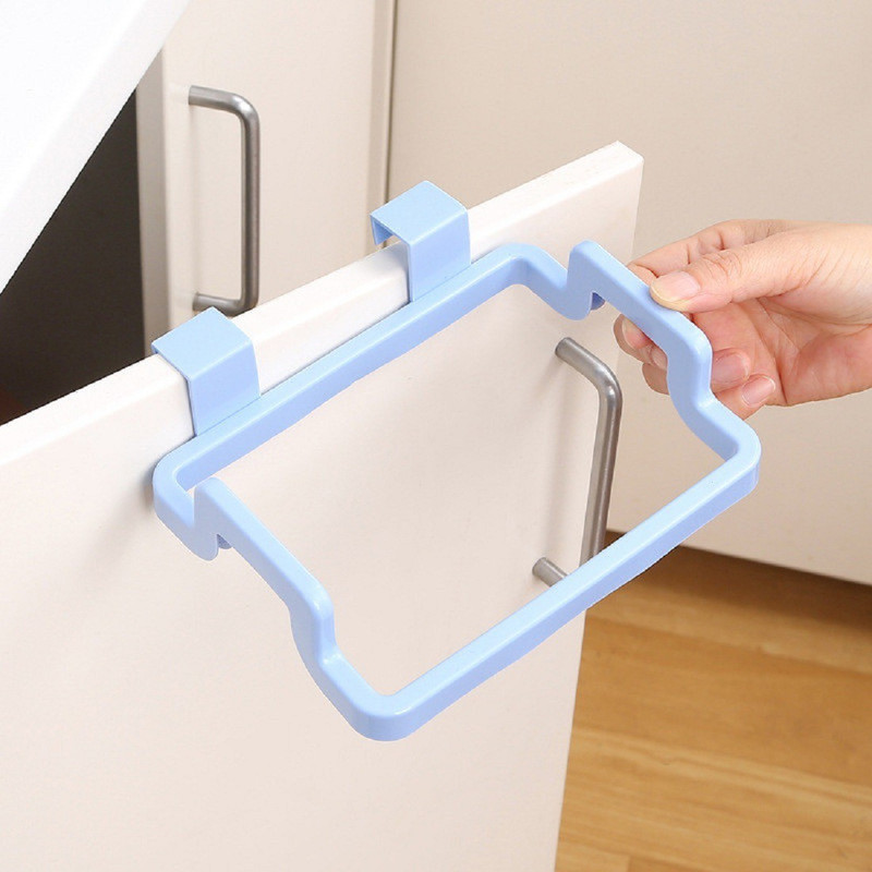 wishpool 3pcs/Set Kitchen Hanging Trash Rack Cupboard Door Back Garbage Bags Hanging Rack Stand Trash Storage Holder Rubbish Bag Fixation Shelf Blue Towel Holder(Plastic)