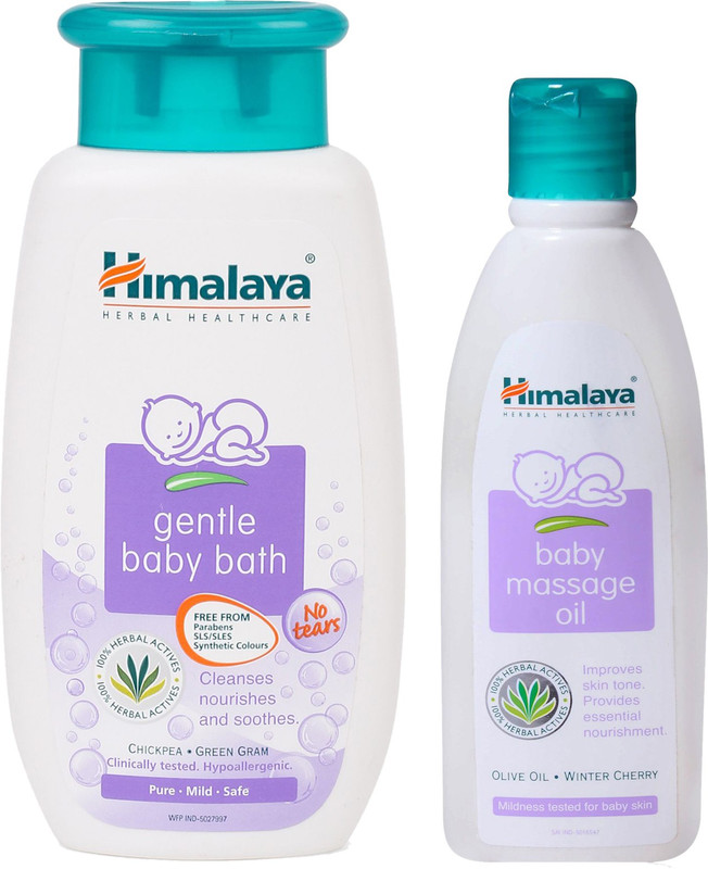 Himalaya Herbals Baby Massage Oil (100ml)+Himalaya Herbals Gentle baby bath (200ml)(White)