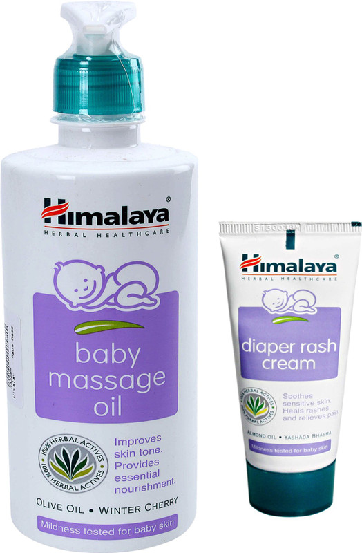 Himalaya Herbals Baby Massage Oil (500ml)+Himalaya Diaper Rash Cream (50g)(White)