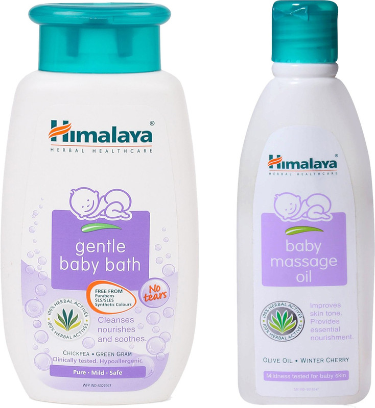Himalaya Herbals Baby Massage Oil (200ml)+Himalaya Herbals Gentle baby bath (200ml)(White)