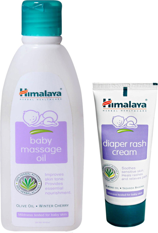 Himalaya Herbals Baby Massage Oil (200ml)+Himalaya Diaper Rash Cream (50g)(White)