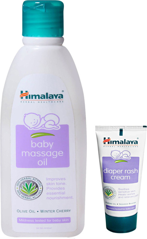 Himalaya Herbals Baby Massage Oil (200ml)+Himalaya Diaper Rash Cream (20g)(White)