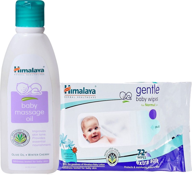 Himalaya Herbals Baby Massage Oil (100ml)+Himalaya Herbals Gentle baby Wipes (72 Sheets)(White)