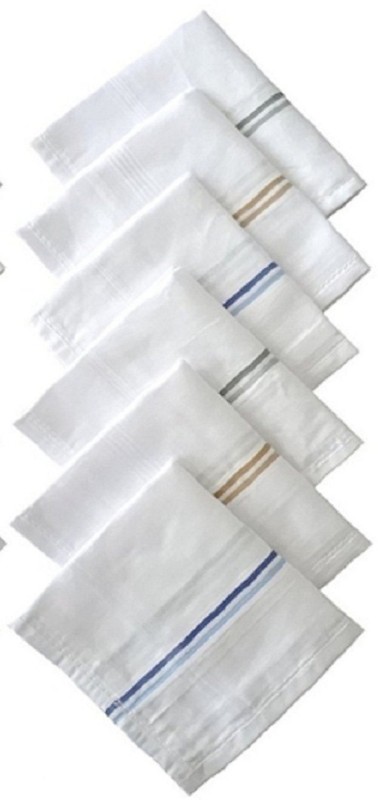 SUBAM 100% COTTON WHITE STRIPS HANDKERCHIEF FOR MEN AND WOMEN Handkerchief(Pack of 6)