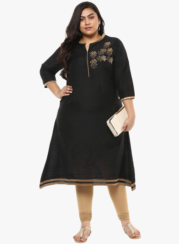 kira plus Women Printed Straight Kurta(Black)