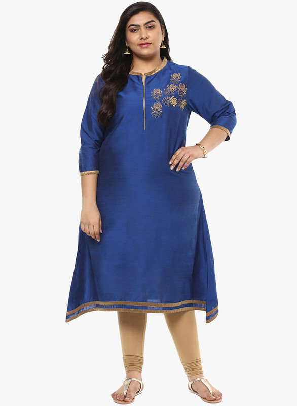kira plus Women Printed Straight Kurta(Blue)