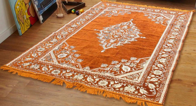 justway White, Orange Velvet Carpet(154 cm  X 215 cm)