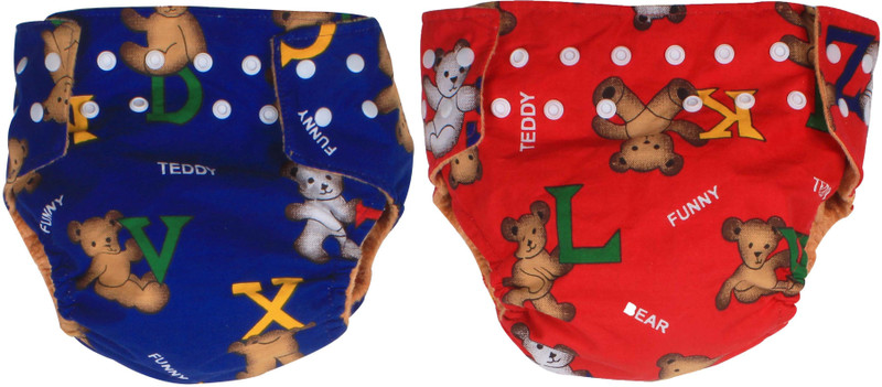 Ole Baby REUSABLE Nappy Organic Cotton Anti Bacterial Washable Free Size Adjustable 0-3 Years Multicolor ( Made in India) PACK OF 2
