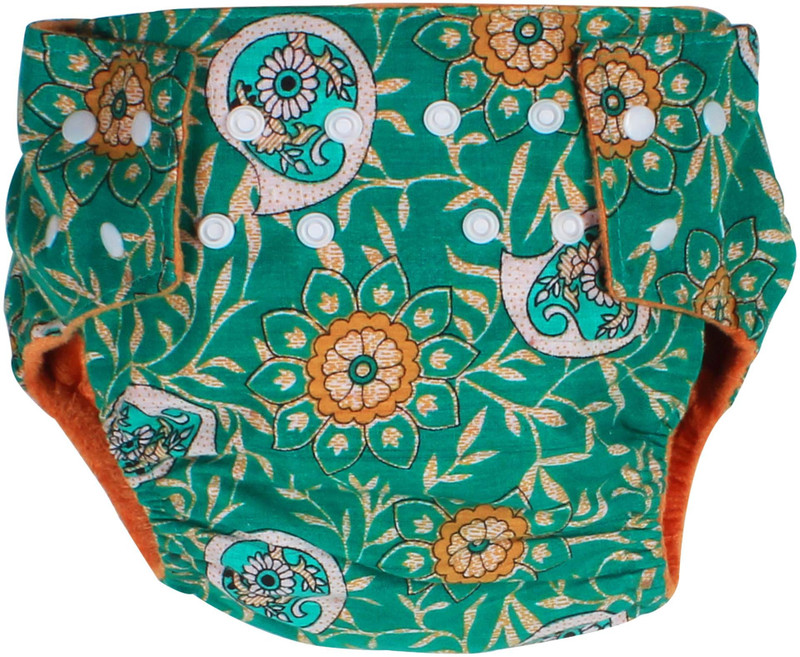 Ole Baby REUSABLE Nappy Organic Cotton Anti Bacterial Washable Free Size Adjustable WaterProof Covered Green 0-3 Years ( Made in India)