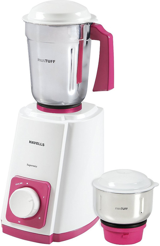 Havells super mix 2 jar 500 W Mixer Grinder(White, Pink, 3 Jars)
