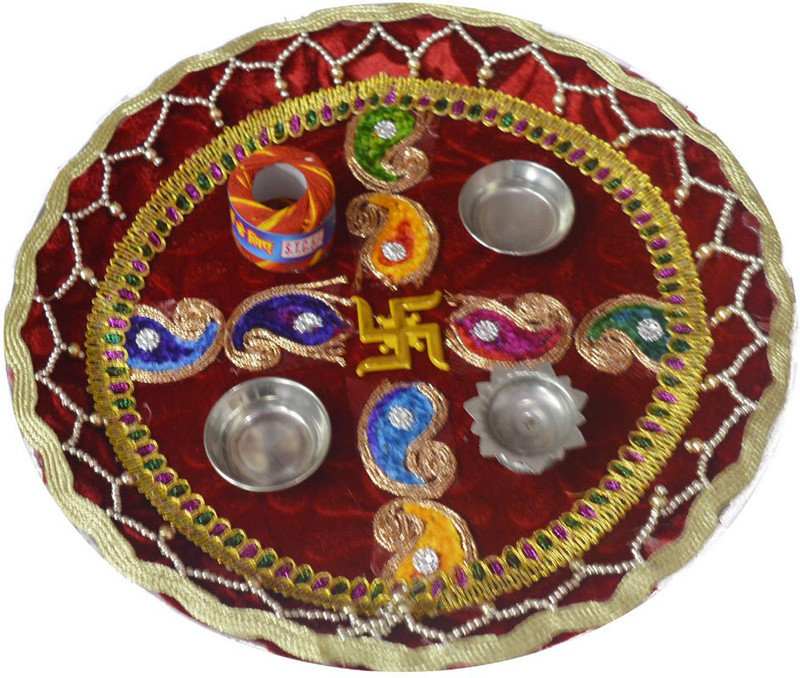 kidzoo Pooja Thali With 2 Bowls , 1 Diya and 1 Moli Roll Set For All Purpose Steel(1 Pieces, Multicolor)