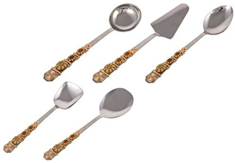 jewelkraft designs wood flower Stainless Steel Serving Spoon Set(Pack of 5)