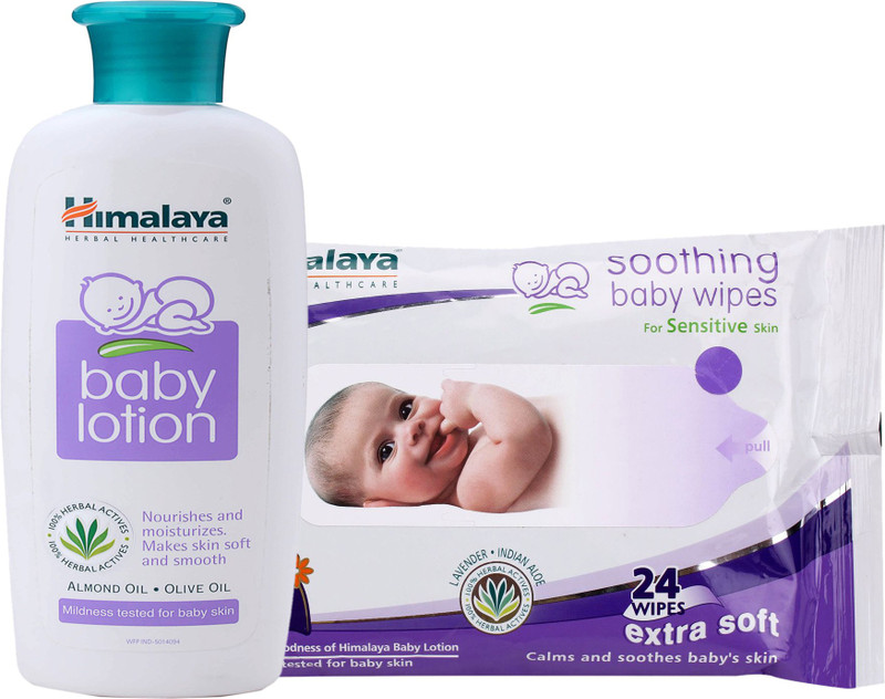 Himalaya Herbals Baby Lotion (200ml)+Himalaya Herbals Soothing Baby Wipes (24 Sheets)(White)