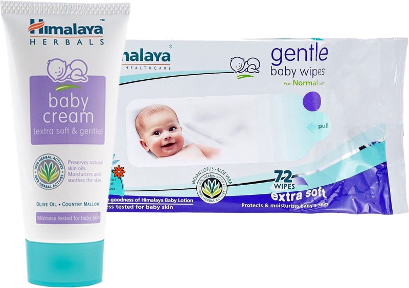 Himalaya Herbals Baby Cream (100g)+Himalaya Herbals Gentle baby Wipes (72 Sheets)(White)