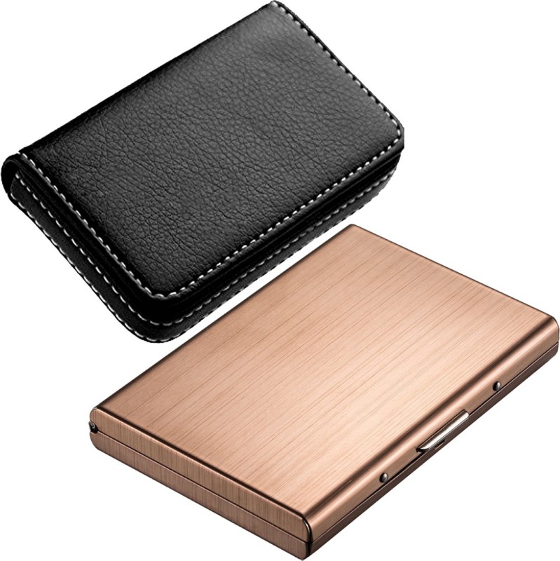 Stealodeal Rose Gold Trending Metal With Soft Black Leather Wallet 6 Card Holder(Set of 2, Maroon, Black)