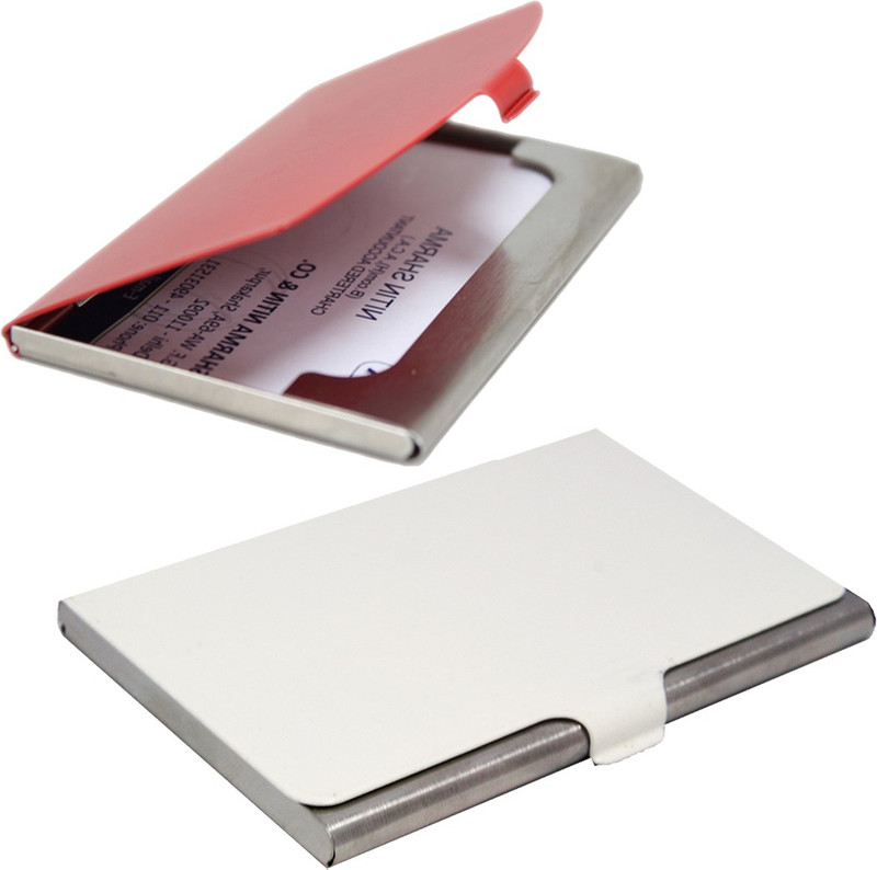 Stealodeal White and Red Stainless Steel |Combo of 2| 10 Card Holder(Set of 2, White, Red)