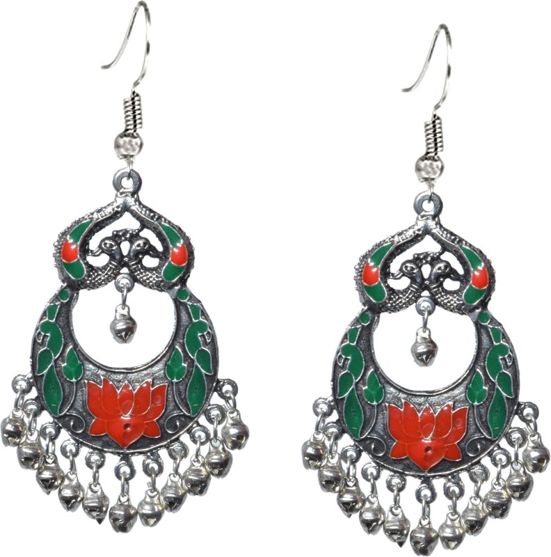 Sansar India Oxidized Peacock Afghani Metal Drops & Danglers