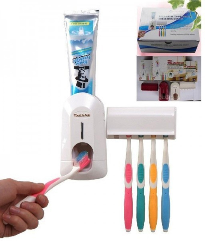 fabulo Fabulo Touch Me Tooth Paste Dispenser Plastic Toothbrush Holder(White, Wall Mount)