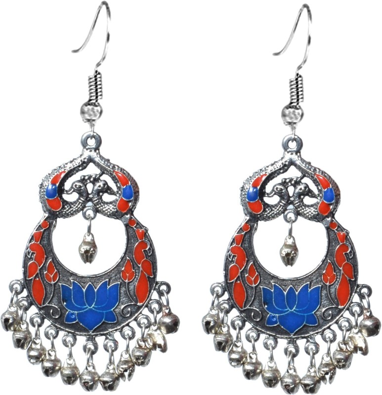 Sansar India Oxidized Peacock Afghani Metal Chandbali Earring