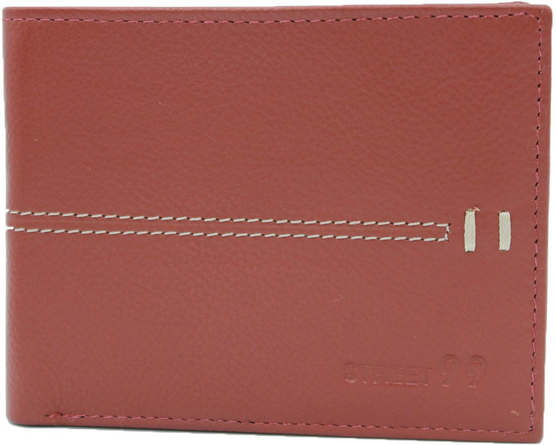 street 99 Men Orange Genuine Leather Wallet(10 Card Slots)