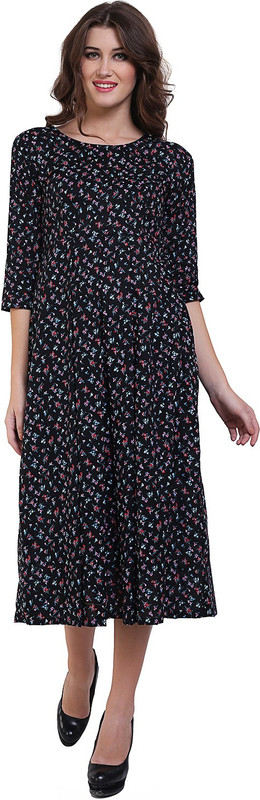 DAMAK Casual Floral Print Women Kurti(Black)