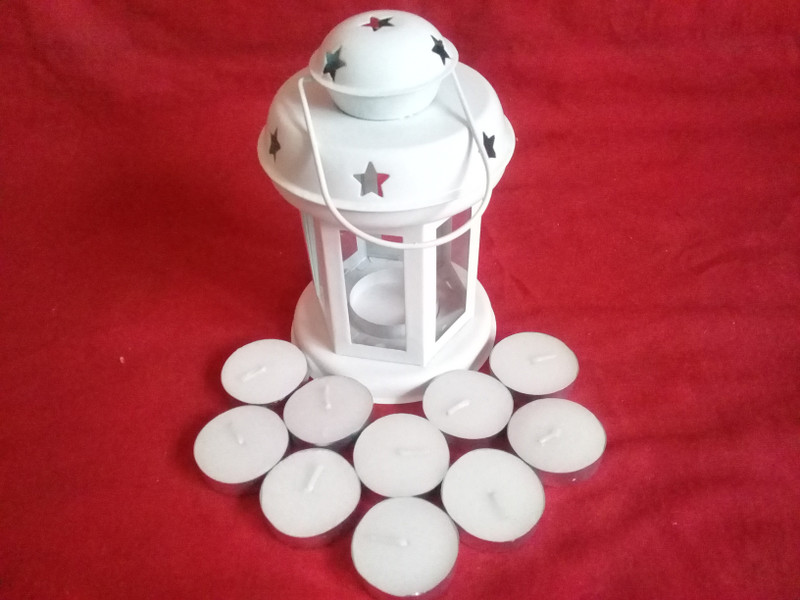 sellersindiya SELLERSINDIYA LANTERN COMBO WITH 10 FREE CANDLES Aluminium, Glass 10 - Cup Candle Holder(White, Pack of 1)