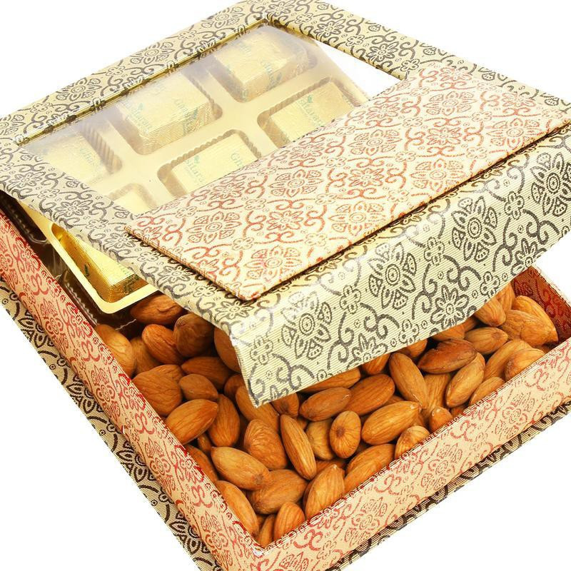 Ghasitaram Gifts Printed Almonds and 6 pcs Chocolate Box Combo(300)