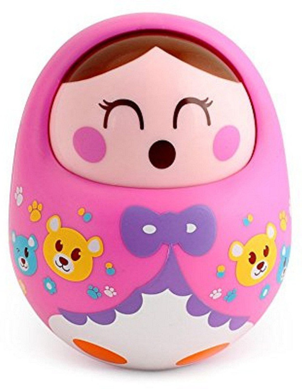 Tiny Mynee Cartoon Tumbler Doll Roly-poly for babies with Sound&Nodding head-Pink Rattle(Pink)