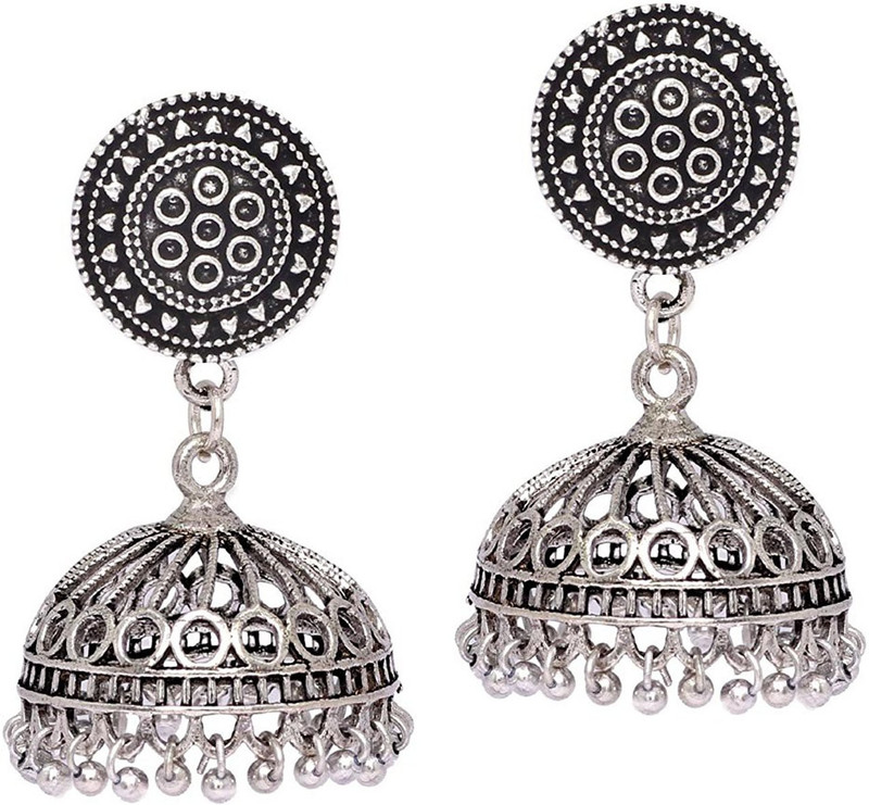 nissan handicraft Traditional Look Oxidised Silver Silver Jhumki Earrings Jewellery Gift For Her, Girl, Women, Mother, Sister, Girlfriend, Party, Daily Wear Alloy Jhumki Earring