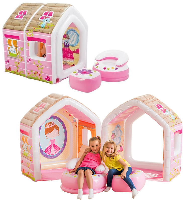 Intex ® Original Inflatable Princess Colorful Play House With Inflatable Table and Chair Inflatable Play Gym(Multicolor)