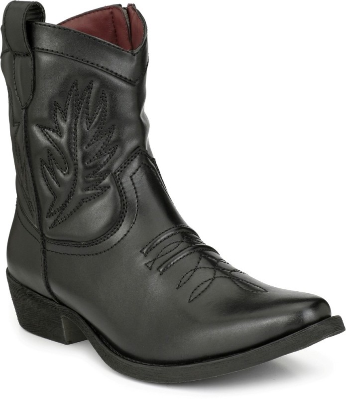 Delize Leather CowBoy High Ankle Boots Boots For Men(Black)