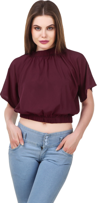 era style Party Dolman Sleeve Self Design Women Brown Top