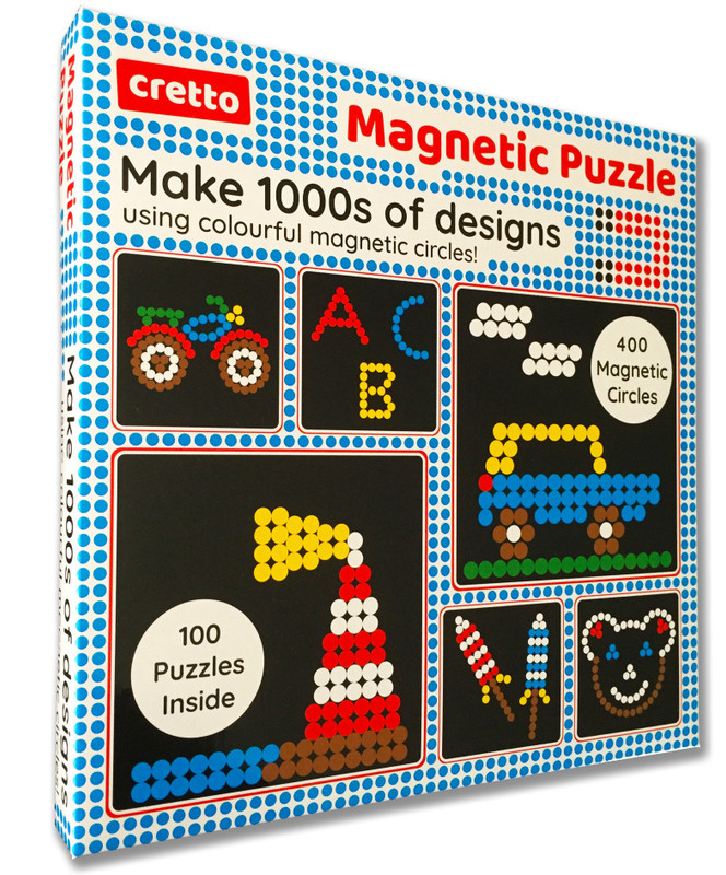 cretto Magnetic Puzzle: Make 1000s of Designs with Colourful Magnetic Circles (400 Magnets + 100 Puzzle Book + Magnetic Board)(402 Pieces)