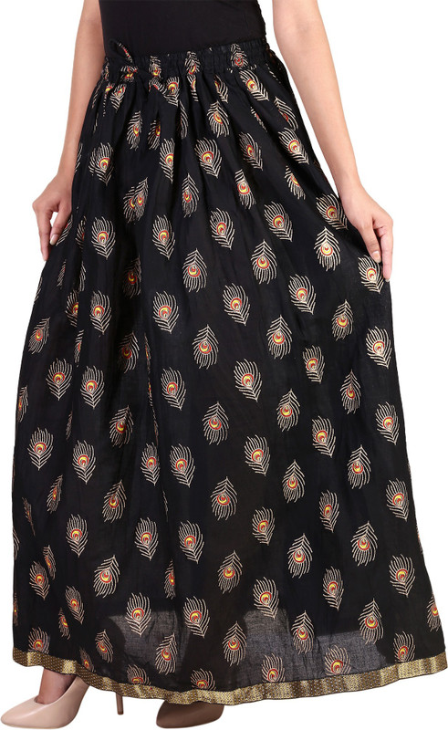 sablani Printed Women Broomstick Black Skirt