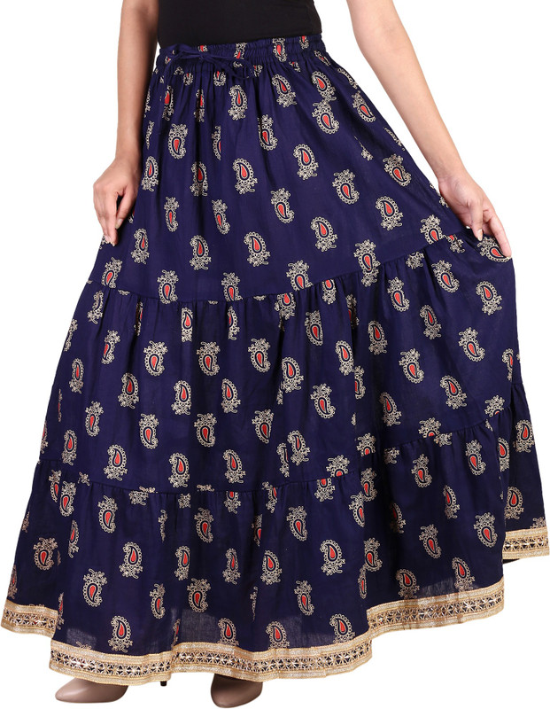sablani Printed Women Broomstick Dark Blue Skirt