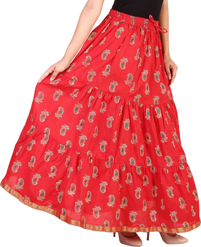 sablani Printed Women Broomstick Red Skirt