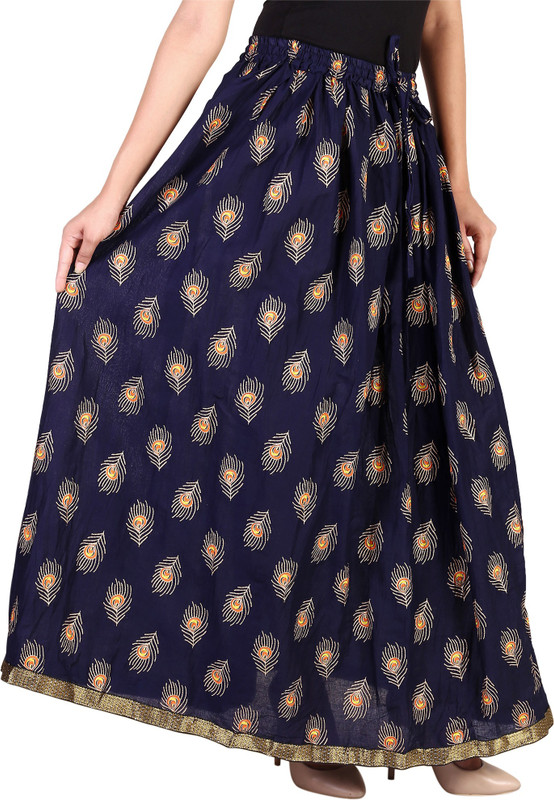 sablani Printed Women Broomstick Dark Blue Skirt
